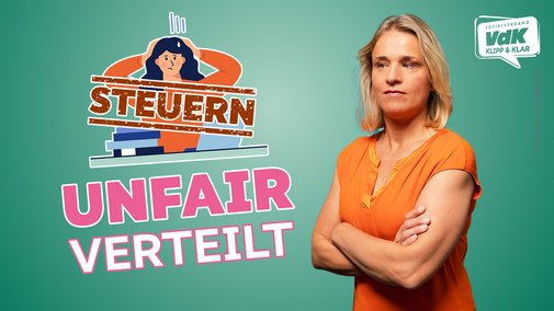 Verena Bentele zu unfairer Besteuerung Die Collage zeigt VdK-Präsidentin Verena Bentele und den Text "Unfair verteilt"
